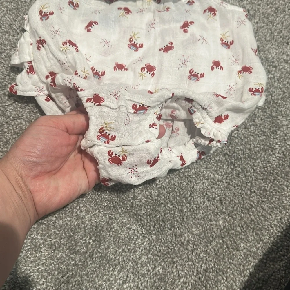 Mud‎ Pie cotton muslin glitter crab bubble romper 6-9 months NWT